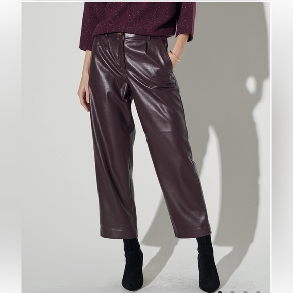 The Reset | R Label Slouchy Vegan Leather Trouser in Chocolate Burgundy Size S - Picture 5 of 17